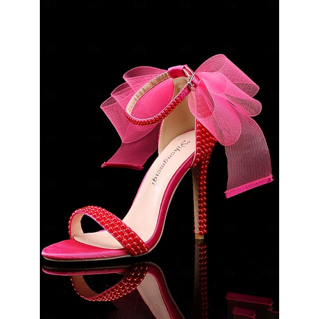 White Wedding Women's and Bow Heels with Embellished Pearl