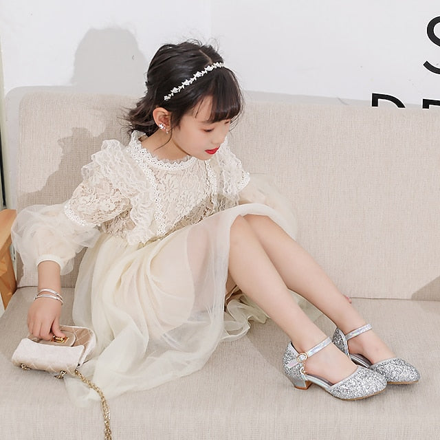 Rubber Little PU Glitters Girls' Heels Shoes Party Princess