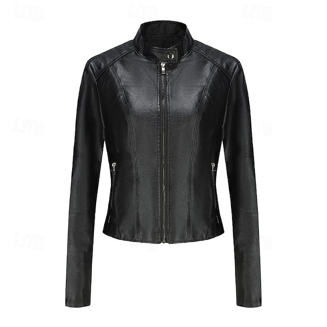 Faux Comfortable Women's Jacket Pocket Zipper Leather