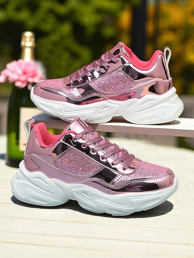 with Glitter Sneakers Platform Metallic Chunky Women's