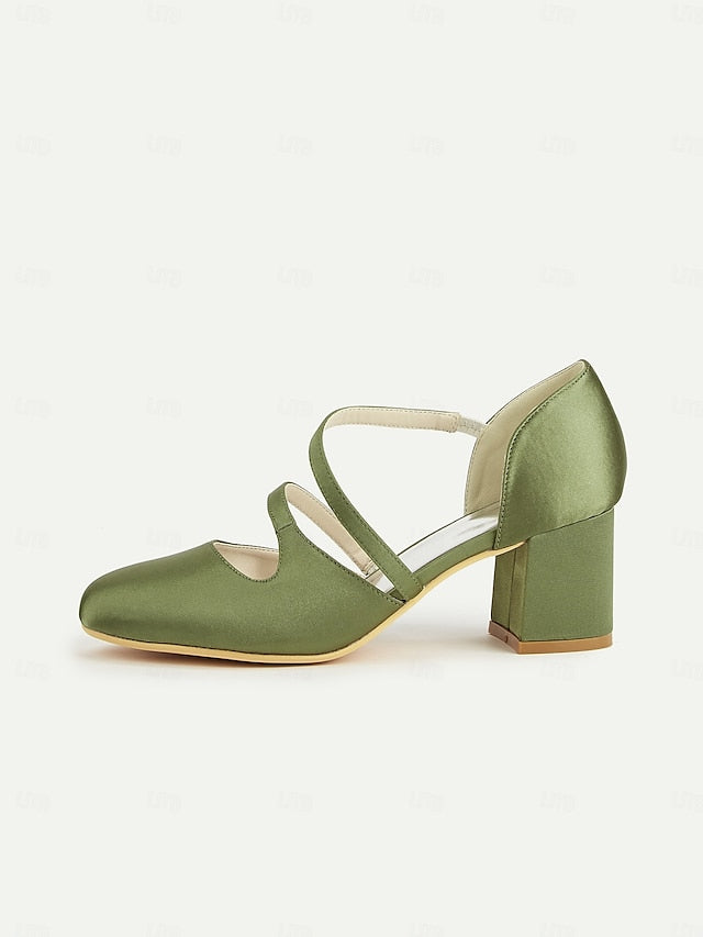 Mary Jane Satin Women's Green – Elegant 1950s Heels Block