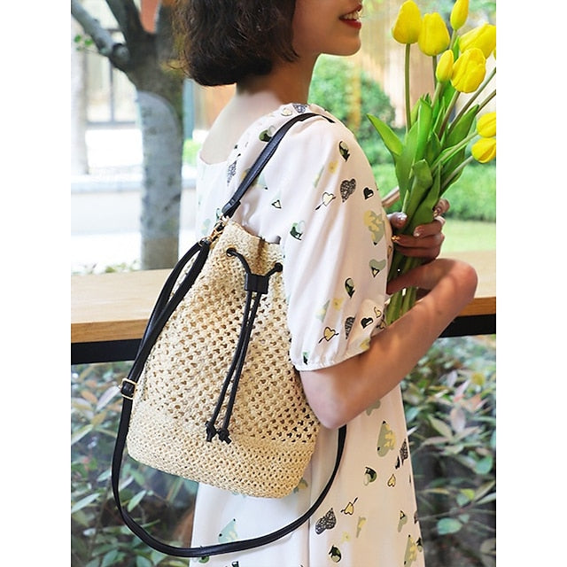 Bag - with Tote Women’s Summer Woven Drawstring Stylish Bucket