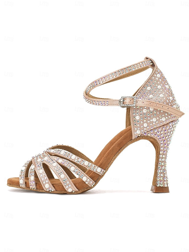 with High Tan Heel Latin Sandals Rhinestone-Embellished Dance