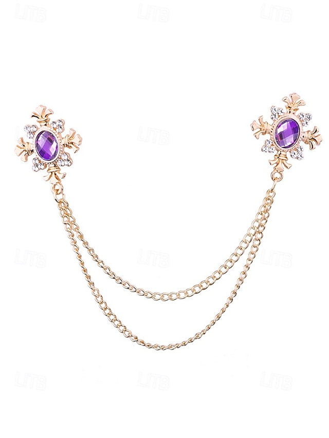 Vintage Elegant Chain Blue – Collar Gem Brooch Double