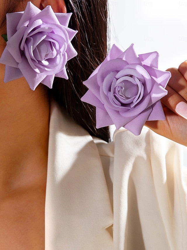 Floral Women's Statement Oversized Drop Flower Earrings -