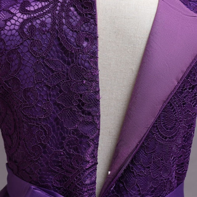 Little Girls' Party Dress A Floral Line Plain Kids