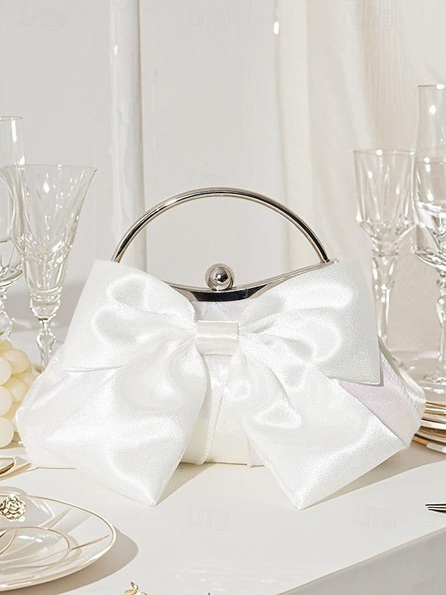 Elegant Women's Bow Clutch – Satin Pearl Bag Evening
