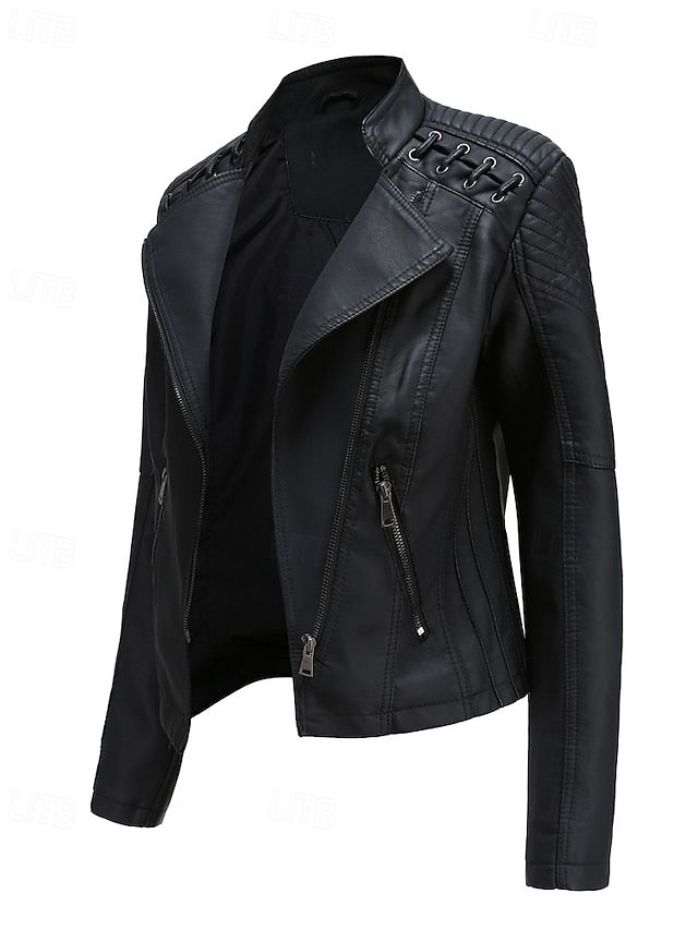 Pocket Leather Comfortable Jacket Zipper Faux Women's