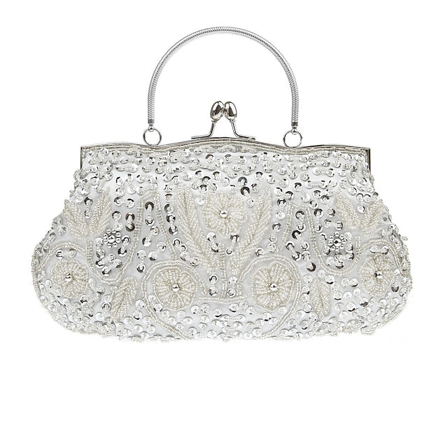 Vintage White Evening Beaded – Purse Women's Clutch