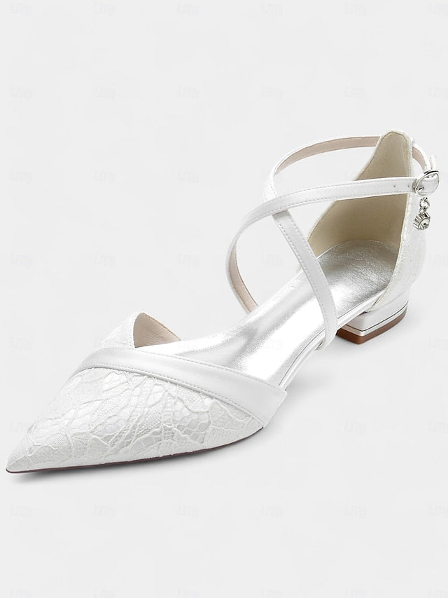 Heel Shoes Cross-Strap Overlay Navy Low with for Lace Satin Blue