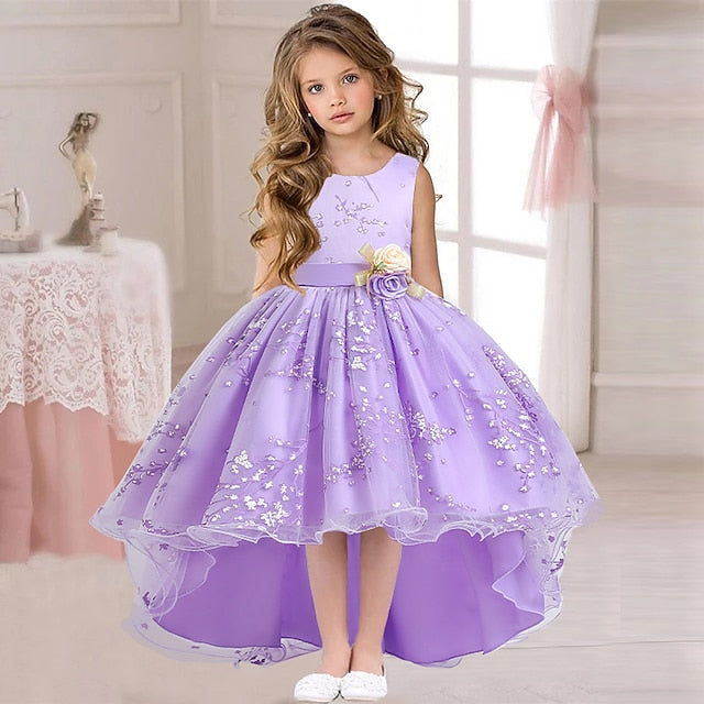 Dress Colored Girls' Kids Solid Wedding Floral Sleeveless
