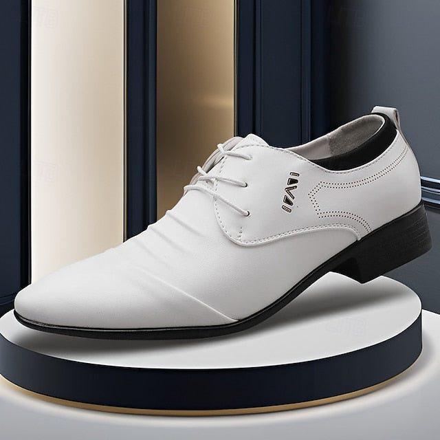 White for Men's - Shoes Elegant Lace-Up Dress Formal