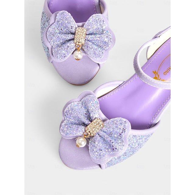 Girls' with Bow Sandals Pearl Accent Glitter Purple