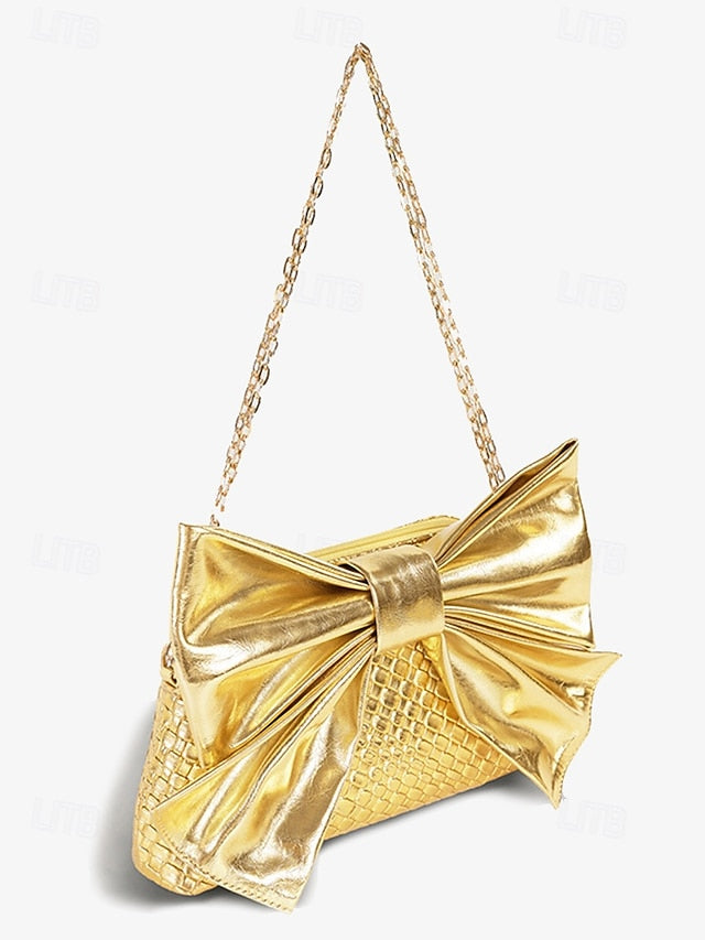 Faux Leather Oversized Clutch Women's with Gold Bow Bag