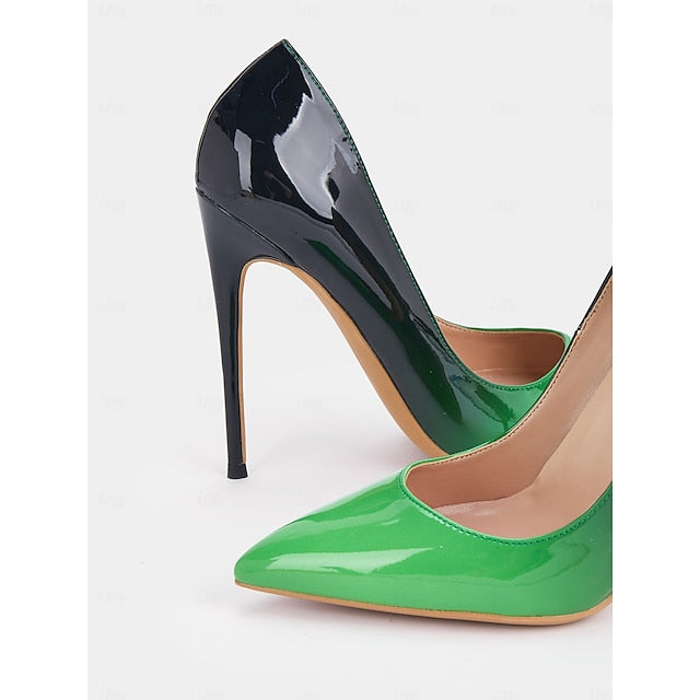 Women's Pumps Toe Pointed Black Green Leather Patent
