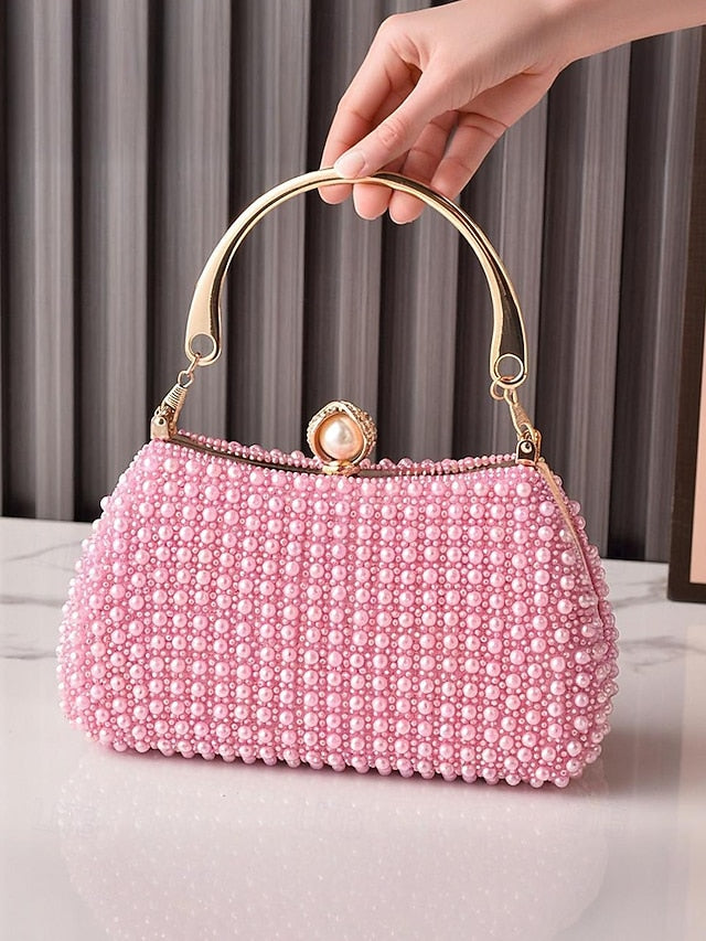with Women's Clutch Beaded Bag Handle Pearl Gold Evening