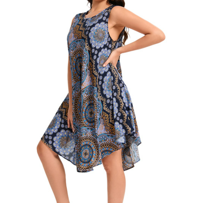Crew Neck Boho Geometric Dress QT36