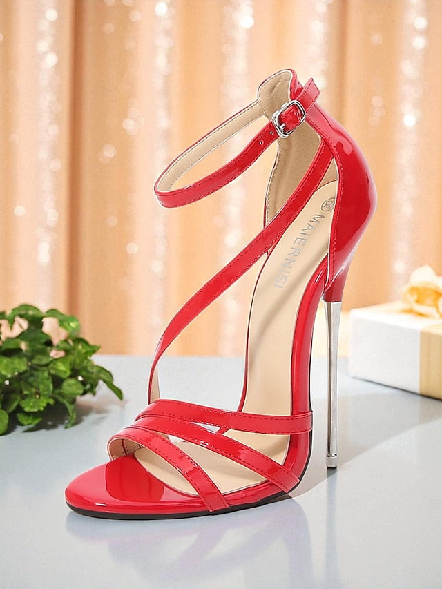 - Sandals Women's Red PU Stiletto High Strappy Heels Patent