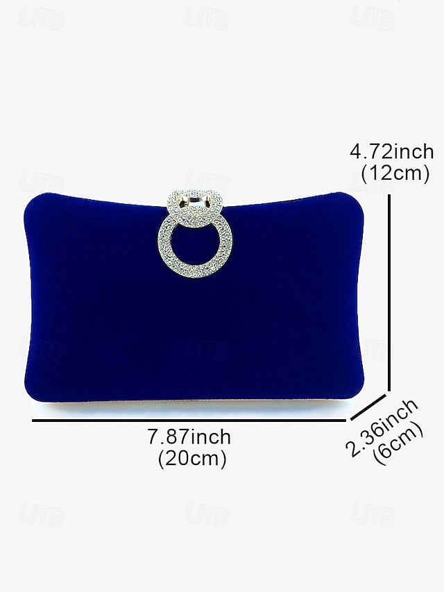 Blue Velvet Rhinestone Bag Women's Clutch with Elegant Ring