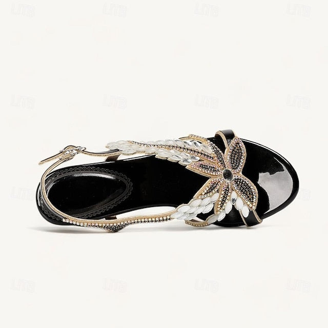 Women's Rhinestone Round Wedding Sandals Party Toe Shoes