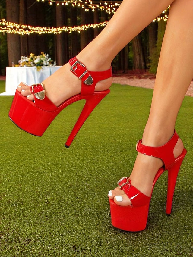 Platform with Women's Buckle Gold Patent White Heels High