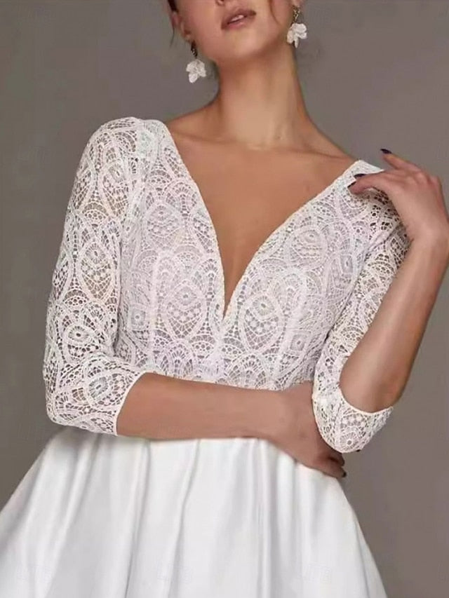 A-Line Tea Mother Elegant the Bride Neck V Dress of Simple