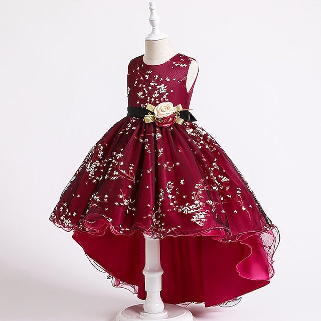 Dress Colored Girls' Kids Solid Wedding Floral Sleeveless