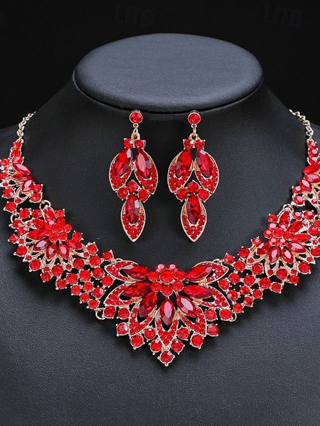Green Crystal Elegant Statement Set Jewelry Necklace –