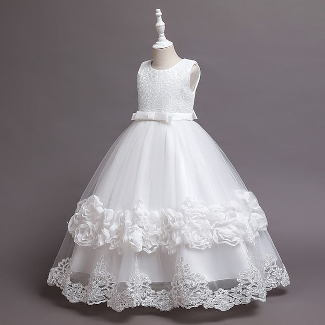 A Girls' Plain Kids Little Line Floral Dress Party