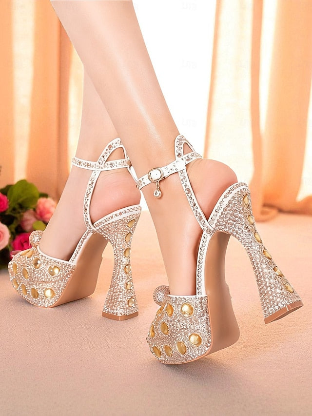 Heel Women's High with Rhinestone Platform Matching Sandals