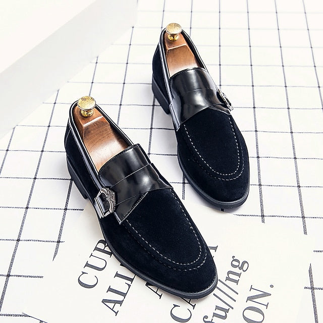 with Leather and Strap Metal Men's Loafers Suede Patent