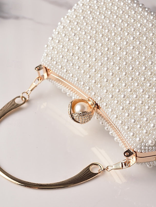 with Women's Clutch Beaded Bag Handle Pearl Gold Evening