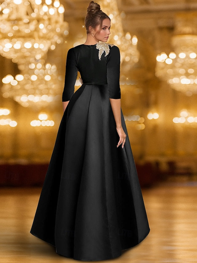 Wedding Elegant Gown Floor Tie Formal Evening A-Line Dress Black