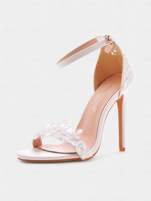 Wedding Ankle Lace with Strap White Women's Heels Stiletto
