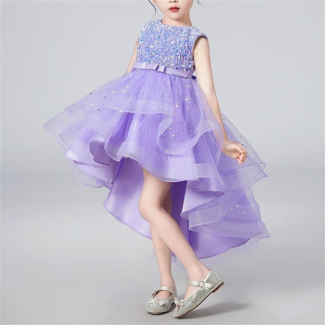 Kids Solid Party Girls' Color Sleeveless Dress