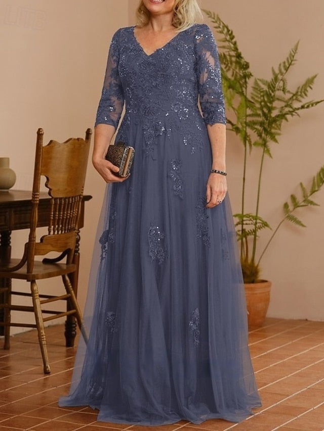 Bride the A-Line Elegant Dress of Neck Wedding Guest Mother V