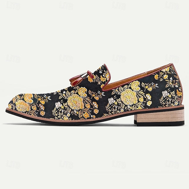 with Jacquard Tassels Floral Loafers Pattern for Men's