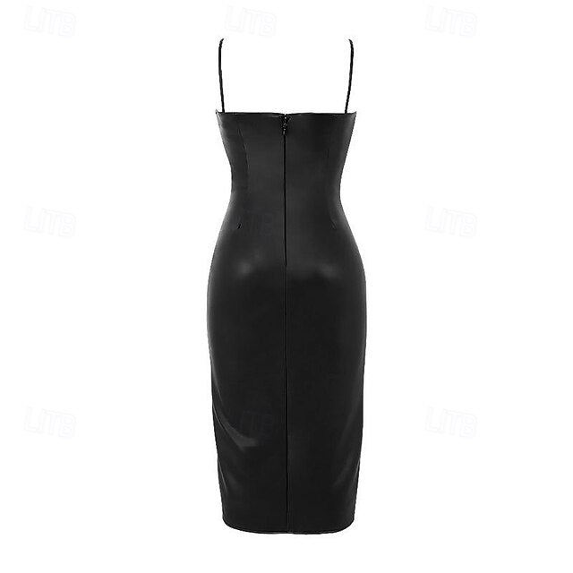 Women's Midi Dress Slip Dress Leather Dress Fashion Modern