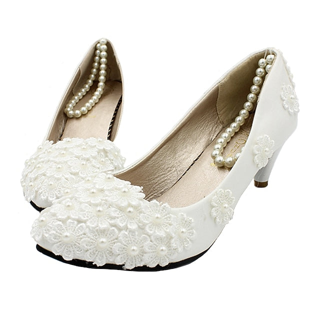 White Heels – Decorated Women's Wedding Lace Floral Pearl