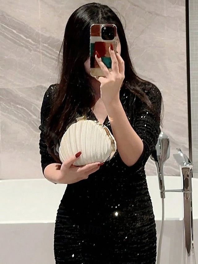 Purse Pleated Evening Clutch Satin Shell Women's