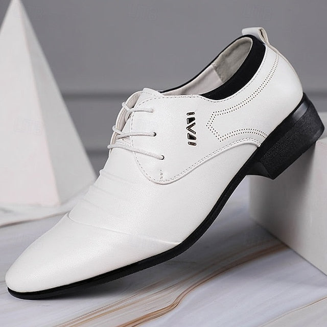 White for Men's - Shoes Elegant Lace-Up Dress Formal