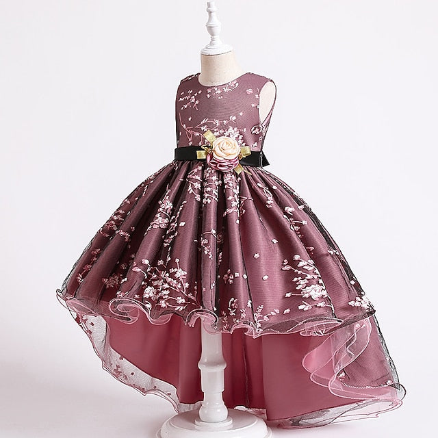 Dress Colored Girls' Kids Solid Wedding Floral Sleeveless