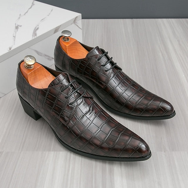 Dress – Red Men's Pattern Shoes Faux Crocodile Leather