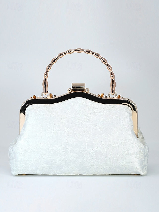 with White Floral Elegant Evening and Pearl Lace Handbag