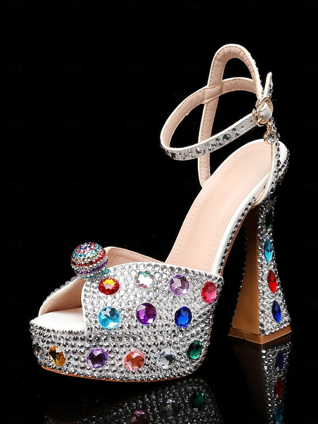 Heel Women's High with Rhinestone Platform Matching Sandals