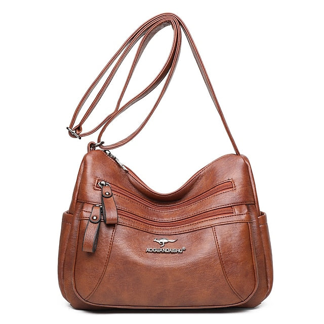 Sac bandoulière femme en cuir noir – similicuir multi-poches