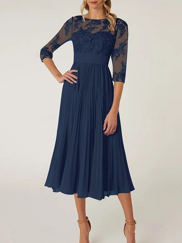 Mother Bride the Dress Neck Wedding Elegant Guest of A-Line Crew