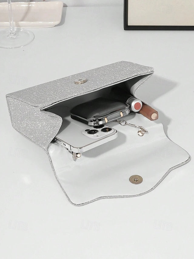 Handle Handbag with Glitter Rhinestone Women's Silver –