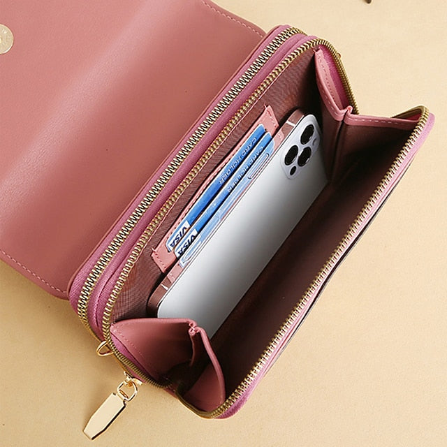 Sac à bandoulière en PU pour téléphone portable, portefeuille en cuir pour femme