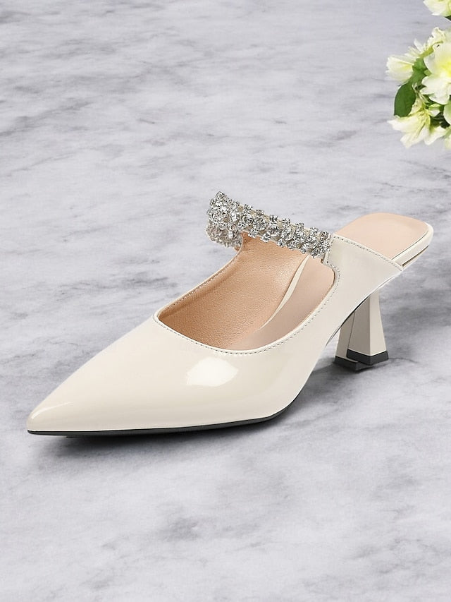 Heeled Embellished Slip-On Pointed-Toe Women's Rhinestone